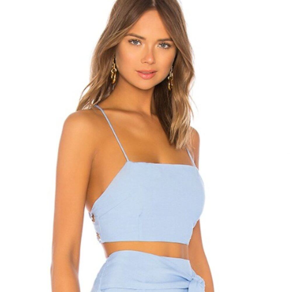 Revolve By the Way. Blue Linen Strappy Crop Top